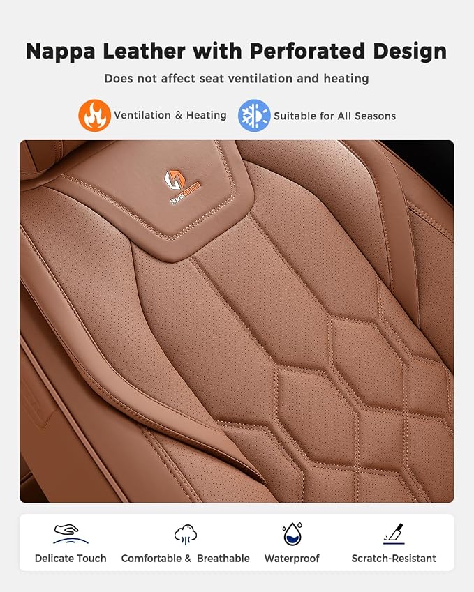 Huidasource Front Seat Covers, Universal Fit for Most Cars SUV Trucks, Full Coverage Leather Seat Cover, Airbag Compatble, Seat Function Retain, Storage Pocket Design, Easy to Install, Brown