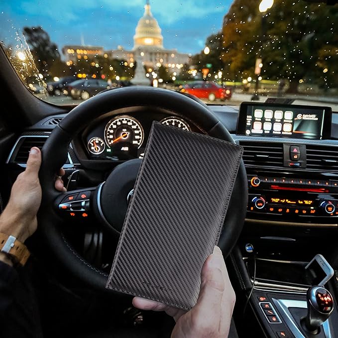 TOURSUIT Car Registration & Insurance Card Holder, Carbon Fiber Black | Vehicle License Document Organizer, Glove Box Compartment, Interior Car Accessories, For Women Men