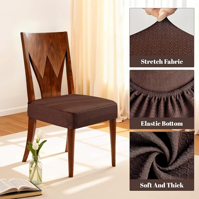 Songrey Waterproof Chair Covers for Dining Chairs, Set of 2, Chocolate | No Rear Seat Covers for Dining Room , Chair Protector Slipcover, Stretch Removable Washable