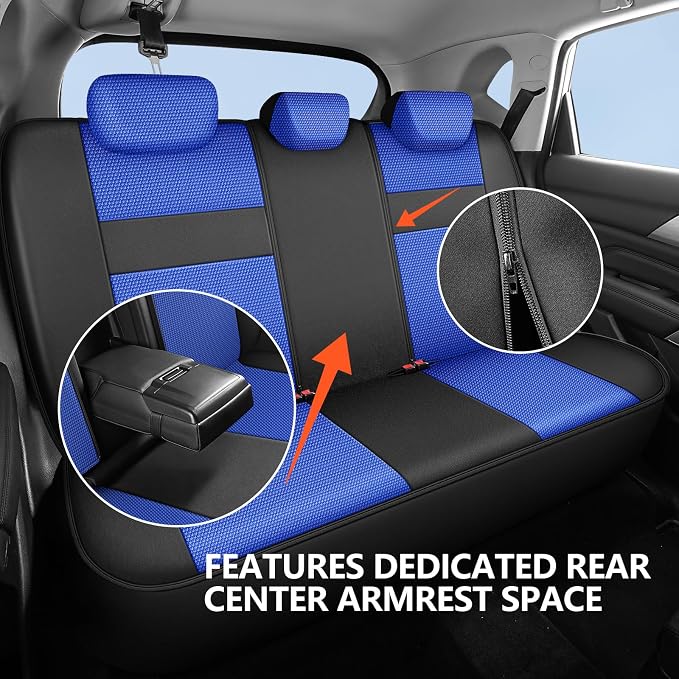 HChengkikz Car Seat Covers, Air Mesh, Breathable (Black + Blue) | Airbag Compatible, Automotive Comfort Protection, Universal Fit for Most Cars,Trucks,SUVs