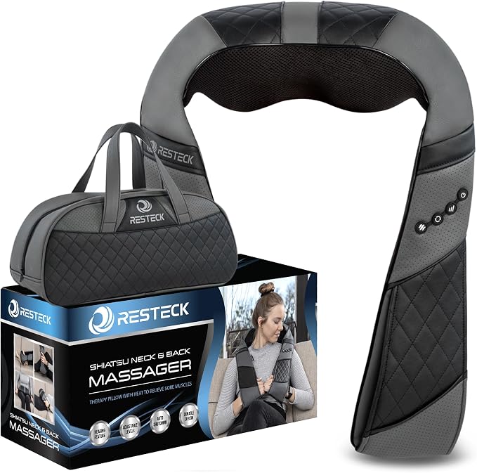 RESTECK Massagers for Neck and Back with Heat - Deep Tissue 3D Kneading Pillow, Electric Shiatsu Shoulder Massage, Foot, Legs,Body - Relieve Muscle Pain - Office, Home & Car