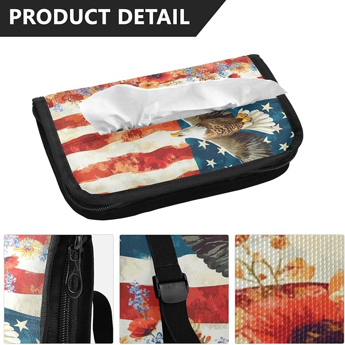Car Visor Tissue Holder Mask Holder for Car, Car Tissue Box Sun Visor Napkin Holder Car Visor Accessories Adjustable Straps Reusable Durable Easy to Install Patriotic Eagles Poppy Wildflowers