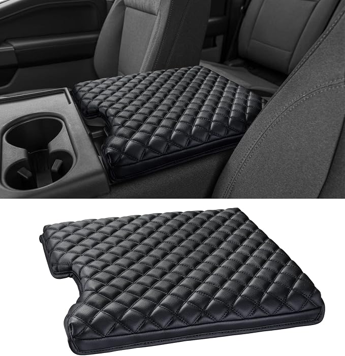 Sinvanho Thickened Center Console Armrest Cover for 2015-2025 Ford F150 Accessories, PU Leather Middle Console Protective Cover, Arm Rest Box Lid Cushion, Fits Only 40/20/40 Jump Seat Console