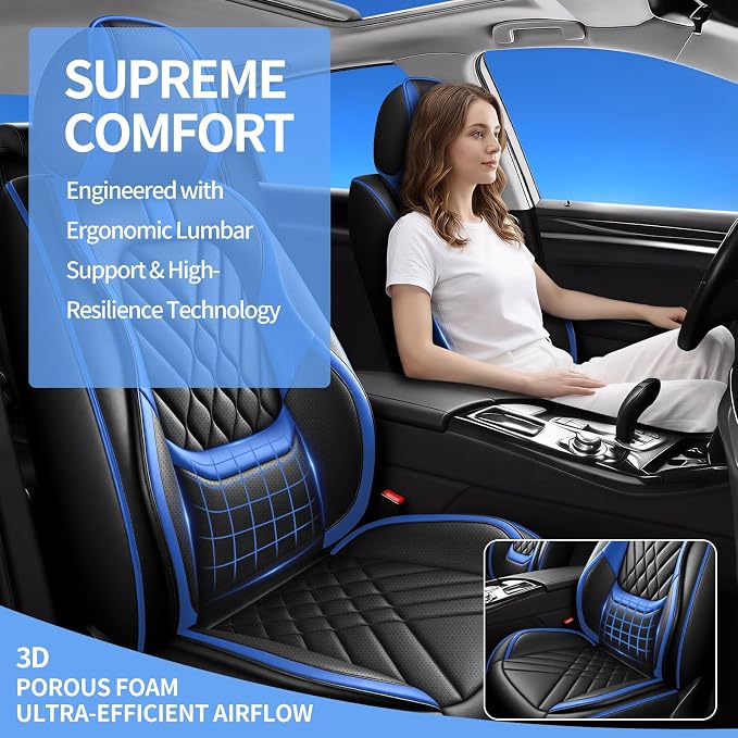 Fit Sentra Car Seat Covers Compatible with Nissan Sentra 2008-2024 2025 2026-Premium Leather,Waterproof,Breathable,Airbag Compatible &All-Weather Seat Cushion Protecto(Full Set,Blue)