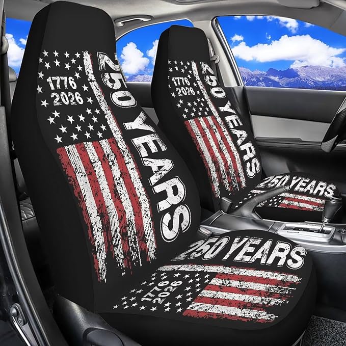 USA 250th Anniversary Car Seat Covers 2 Pcs Patriotic Car Seat Cover Removable Automotive Accessories Universal Fit for Most Cars SUVs and Sedans