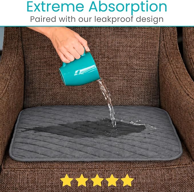 Sures Waterproof Chair Pads for Incontinence (22" x 21") - Washable, Waterproof Seat Protector - Chair Protector Seat Cover - Absorbent Pad for Bed, Seat, Car, Wheelchair & Recliner (Gray, 2 Pack)