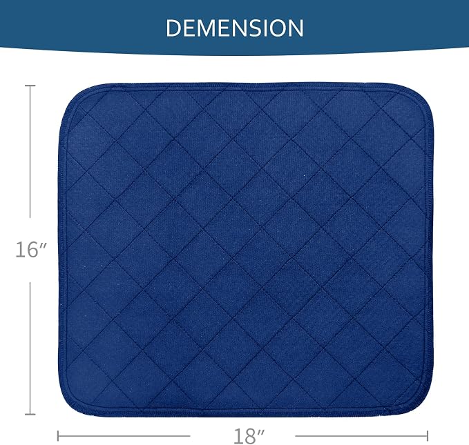 Waterproof Chair Pads for Incontinence 18" x 16", 2 Pack Non Slip Absorbent Wheelchair Reusable Seat Protector, Washable Seat Covers for Chairs, Navy