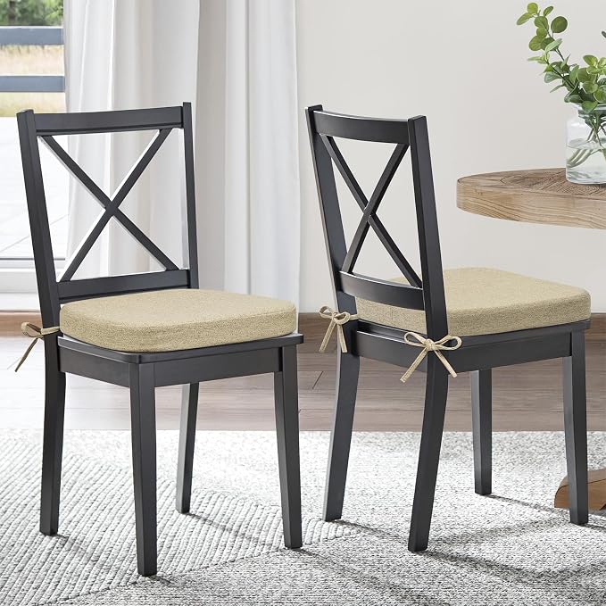 Shinnwa Dining Chair Cushions Set of 4, Patented Design Memory Foam Seat Cushions for Dining Chairs with Ties and Washable Cover, 4 Pack, 17" x 16" x 2", Natural Linen
