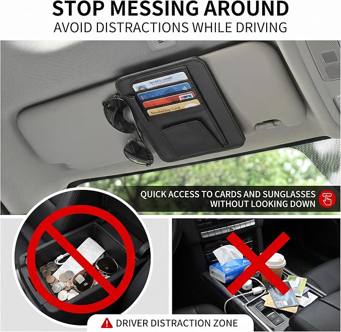 1 PC Car Sun Visor Organizer, Multifunctional Visor Storage with Card Slots and Pen Loop, for Sunglasses Documents and Cards, Universal for Most Cars, SUVs, Trucks (Black)