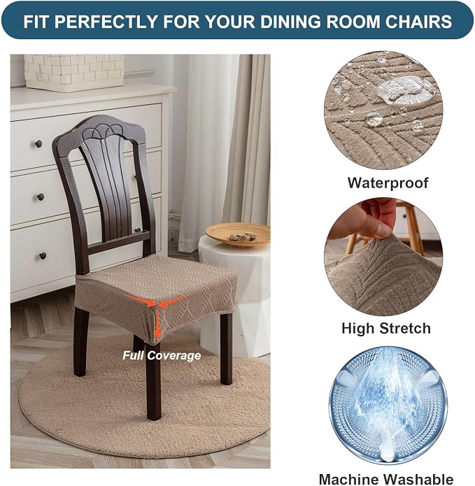 Removable Washable Dining Chair Seat Covers Set of 2,Stretch Jacquard Chair Seat Cushion Protector Slipcovers, Rear Covers