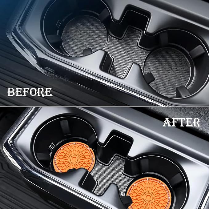 2PCS Bling Car Cup Holder Coasters, Bling Shockproof Cup Mat for Women Girls, Universal Fit for Most Vehicles (Orange & White)