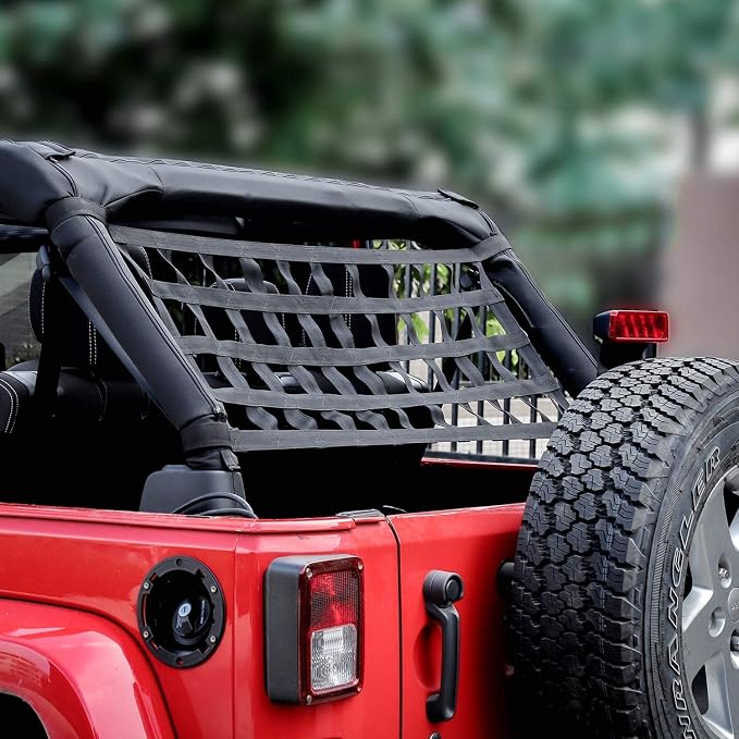 Mesh Cargo Net Hammock Roof Top Netting Hammock for Jeep Wrangler YJ TJ JK JKU JL JLU JT & Gladiator JT Accessories 1987-2024 (Black)