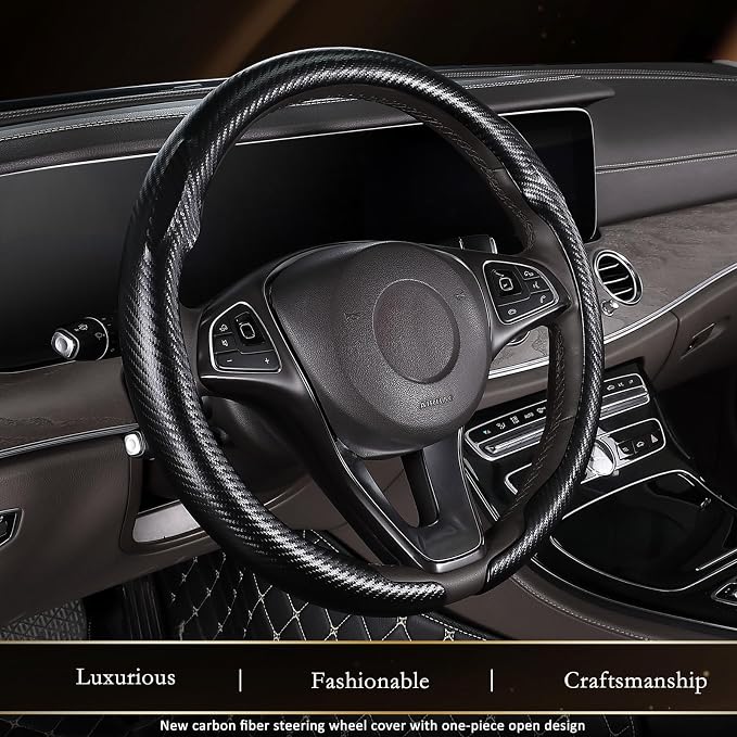Aimato Car Steering Wheel Cover Carbon Fiber, Ultra-Thin Car Steering Wheel Cover,Comfortable & Breathable Microfiber,Universal Fit for Most Cars