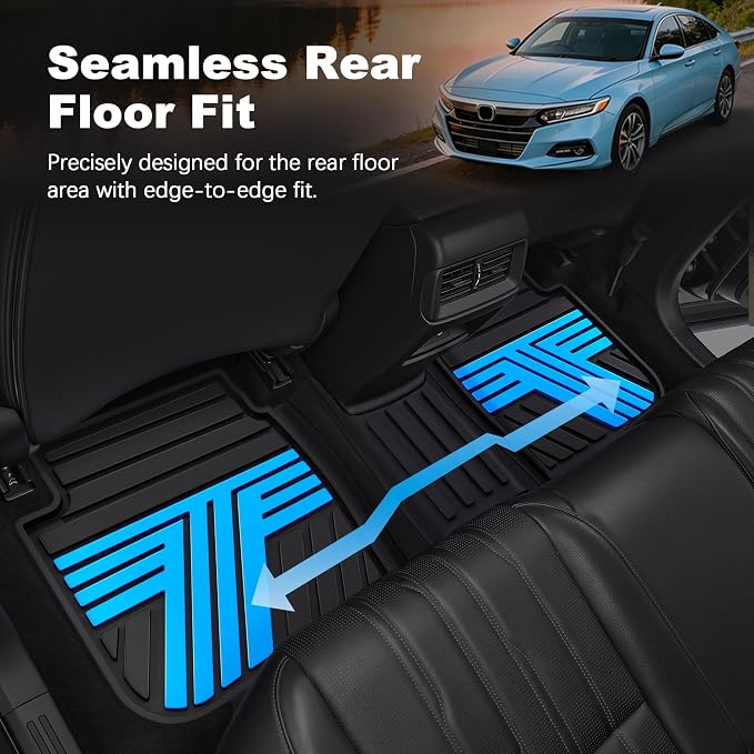 Floor Mats Fit for 10th Gen Honda Accord 2022 2021 2020 2019 2018 Sedan (Gasoline & Hybrid), All Weather Rubber Custom Fit Anti-Slip Floor Liners,1st & 2nd Row, Black & Blue