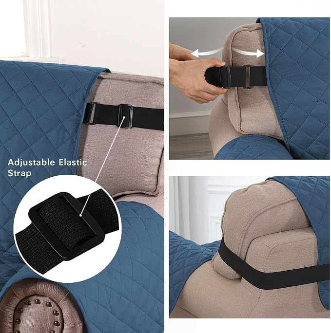 H.VERSAILTEX Water Resistant Chair Cover Reversible Chair Cover Protector for Dogs Washable Chair Slipcover with Non Slip Elastic Strap Living Room Furniture Cover(Armchair, Dark Blue/Beige)