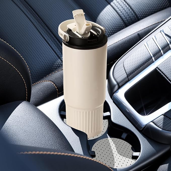 2 Pack Car Coasters for Cup Holders, Absorbent Ceramic Cup Coaster with Cork Base and Finger Notch, Cute Car Accessories Interior for Women Men