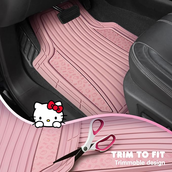 Hello Kitty Car Mats 4pc Floor Mats for Cars Trucks SUVs Pink Car Floor Mats for Women Men Accessories Rubber Heavy Duty Cute Non-Slip Always Front Rear Hello Kitty Cars Accessories Pink