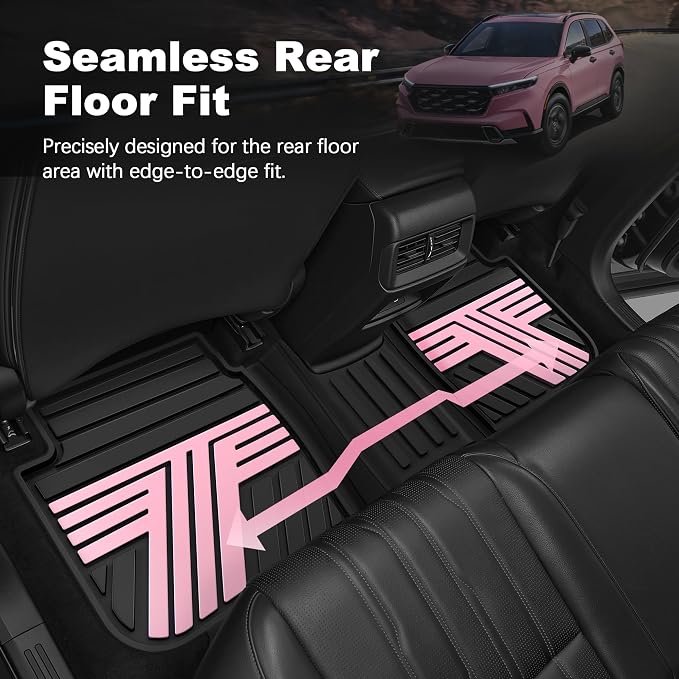 Rubber Floor Mats for Honda CR-V 2026 2025 2024 2023 (Gasoline & Hybrid) | All Weather Custom Fit Heavy Duty Car Mats for CRV, 1st & 2nd Row, Black & Pink