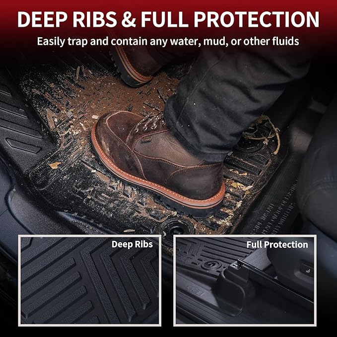 LASFIT Floor Mats for Toyota Tacoma 2024-2026 (Only Fit Hybrid) Double Cab, All Weather Floor Liner for Tacoma 2024 2025 2026 TPE Custom Fit Car Mats Front&Rear 2 Row Mats,Black