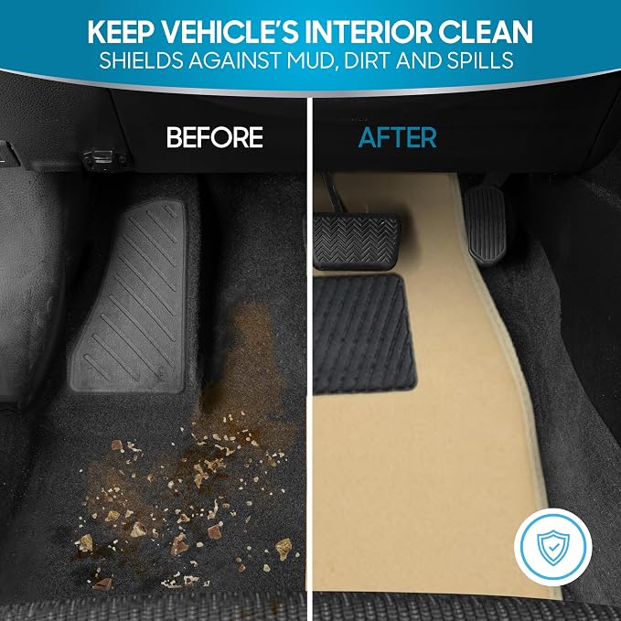 BDK MT-100-LB Classic Light Beige Carpet Floor Mats with Vinyl Heel Pad for Car SUV Truck Van, Universal Fit Front & Rear Liner