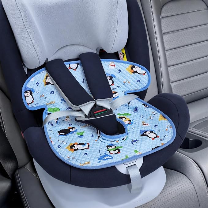 Babenest Car Seat Potty Protector Cover -Waterproof Carseat Training Liner for Baby &Toddler Shower Gift, Dry Piddle Pee Pad with Fun Designs for Strollers & Infant Car Seats (Blue-Penguin, 2 Count)