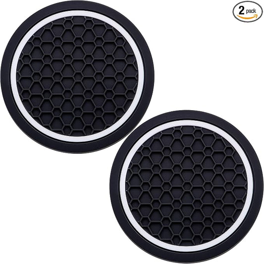 2-Piece Anti-Slip Car Cup Coaster Set – 2.75 Inch Auto Insert Drink Mats, Perfect for Coffee & Beverages – Stylish Interior Decor for Women & Girls (Black & White)