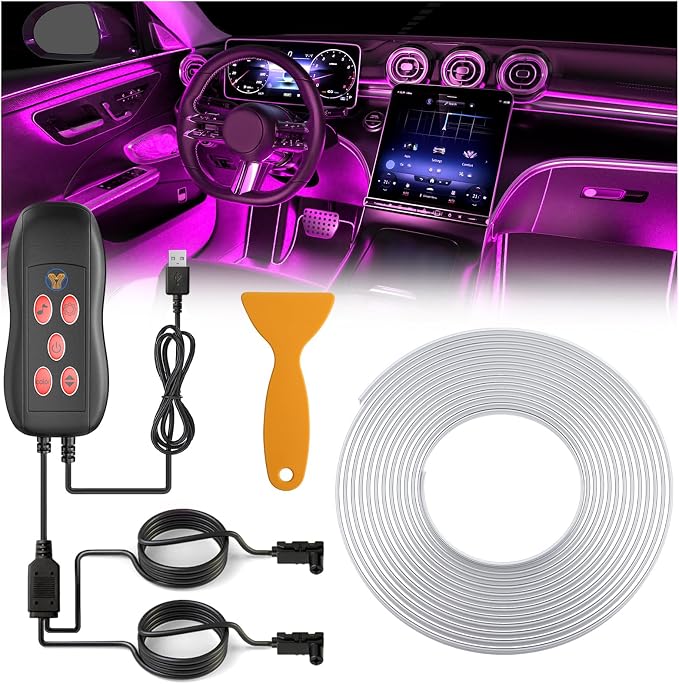 Interior Car LED Strip Lights 12V RGB LED Ambient Lighting, USB Fiber Optic Lights 5M 16 FT Interior Car Lights with for Decorative Accessories