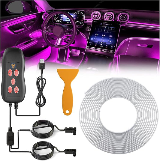 Interior Car LED Strip Lights 12V RGB LED Ambient Lighting, USB Fiber Optic Lights 5M 16 FT Interior Car Lights with for Decorative Accessories