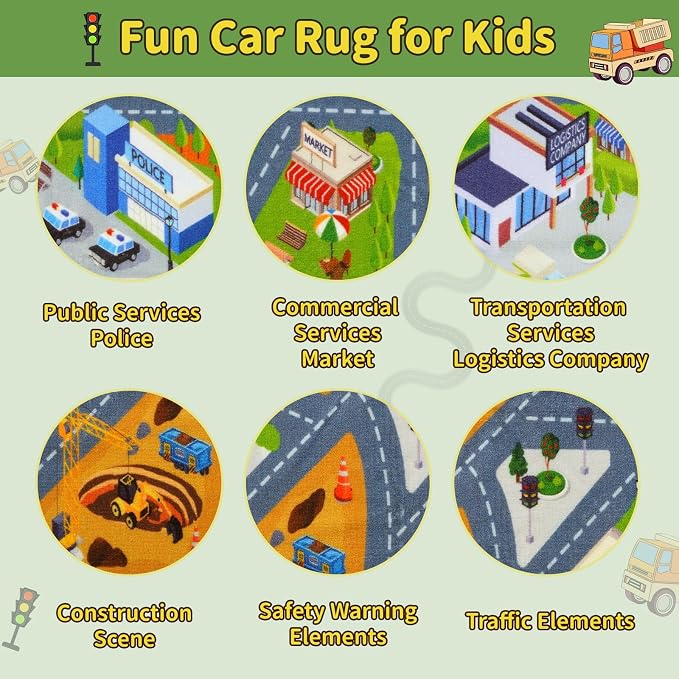 STARUIA Kids Carpet Playmat Rug, 5.3x6.6 Ultra Non-Slip Car Rug Play Mat Learn and Have Fun Educational City Road Car Carpet for Kids, Washable Car Kid Rugs for Boys Room Playroom Bedroom Nursery