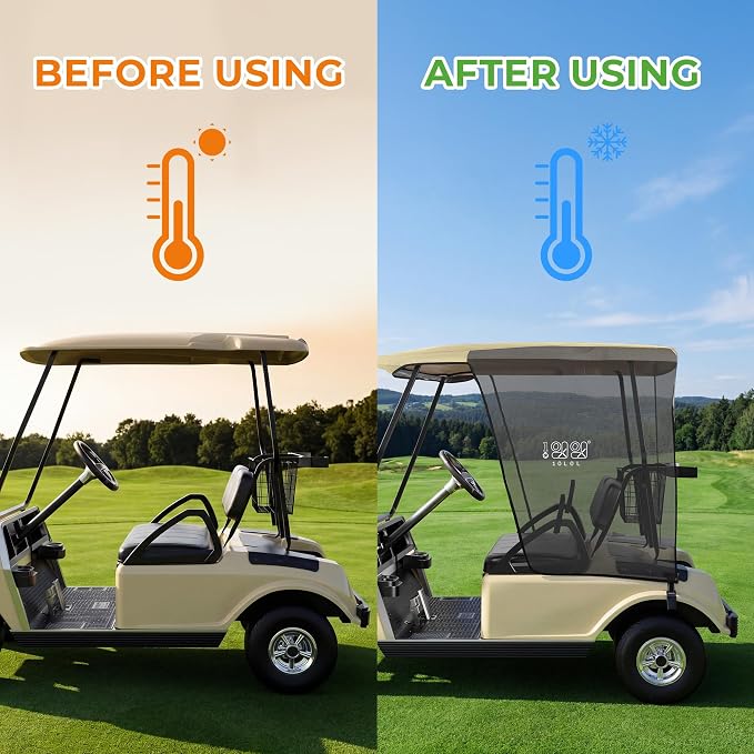 10L0L 2 Passenger Golf Cart Sun Shade Cover for EZGO TXT RXV & Club Car DS Precedent Tempo - Foldable UV Protection Cover Heat Blocking Design, Beige
