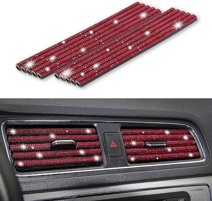 LivTee Bling Car Air Vent Outlet Moulding Trim, 10PCS Rhinestone PVC Diamond Car Interior Accessories, Red