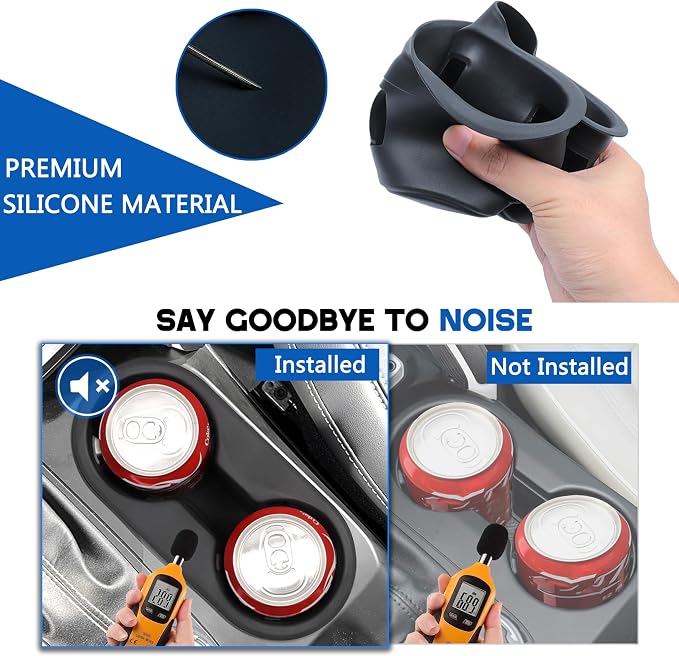 Center Console Cup Holder Inserts for 2025 Ford Bronco Accessories Middle Console Silicone Drink Stopper Non-Slip Waterproof Armrest Front Cup Holder Organizer Interior Decoration Black