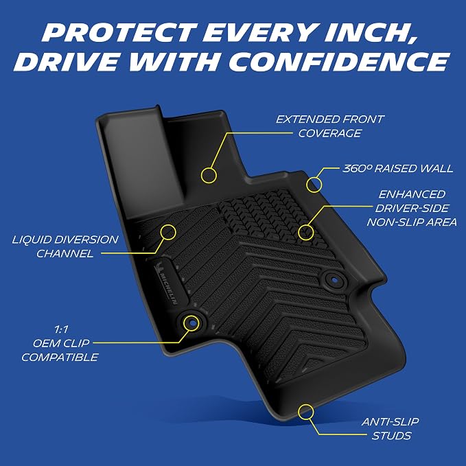 Michelin Vehicle Mats, Premier Series All-Weather TPE Custom Fit Liner for 2019-2025 Toyota RAV4 Gas Floor Mats (3 Piece)