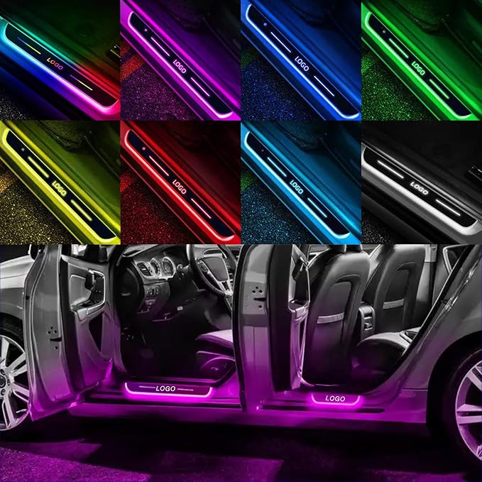 Custom Led Door Sills for Car Magnetic with Logo or Text, 7 Colors/28 Change Modes Cars Door Welcome Courtesy Lights, Auto-Sensing, Wiring-Free Car Pedal Light