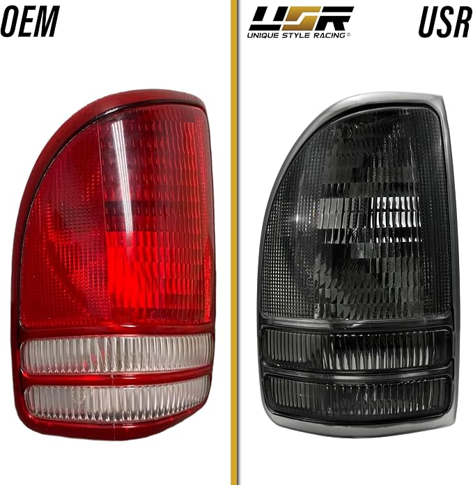 USR 97-04 Dakota PickUp Tail Light – Rear Tail Lamps (Left + Right) Pair - Compatible with 1997-2004 Dodge Dakota Pick Up Truck All Models/Trims (SMOKE TAIL LIGHTS/PLUG AND PLAY READY)
