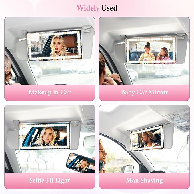 SINGARO Car Sun Visor Vanity Mirror - Rechargeable Makeup Mirror with 60 LEDs, 3 Light Modes & Dimmable Touch Control for Cars, Trucks, SUVs, Car Interior Accessories for Women (White)