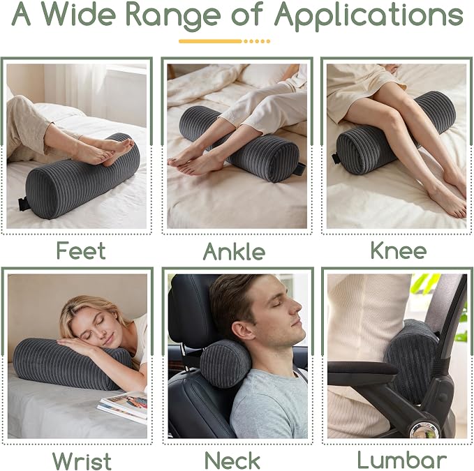 Lumbar Roll Lumbar Support Pillow for Office Chairs, Cars, and Gaming Chairs, Back Cushion with Washable Cover & Adjustable Strap to Relieve Back Pain and Improve Posture, 11"x6"x5", Dark Grey