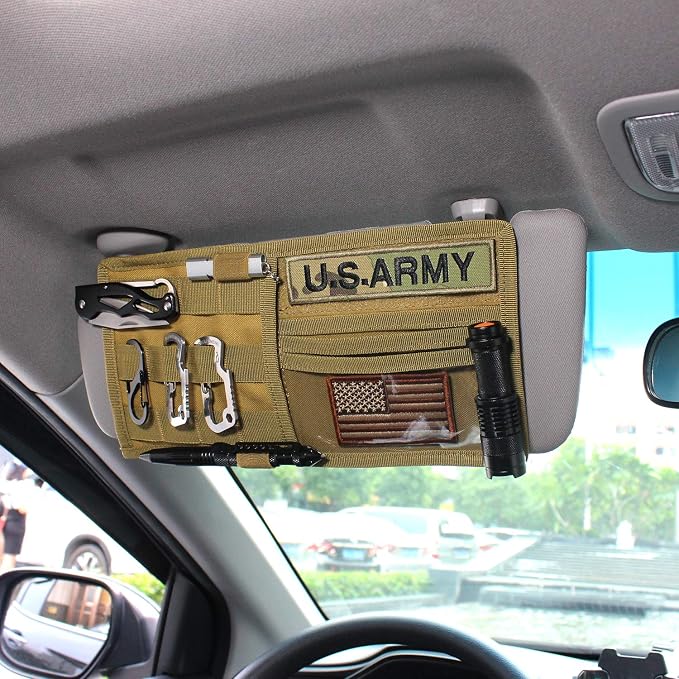 WYNEX Car Sun Visor Organizer MOLLE Panel Fit Most Cars | Small-11.8x6.3", Visor Storage Pouch for Small Tools, Glasses & Docs, Fit Sedan Suvs Vans