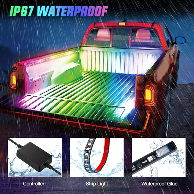Nilight Truck Bed Light Strip RGB-IC LED Bar for Pickup Multi Dream Color DIY Music Synchronous with APP and RF Remote Control 2PCS 60 inch Cargo Lighting