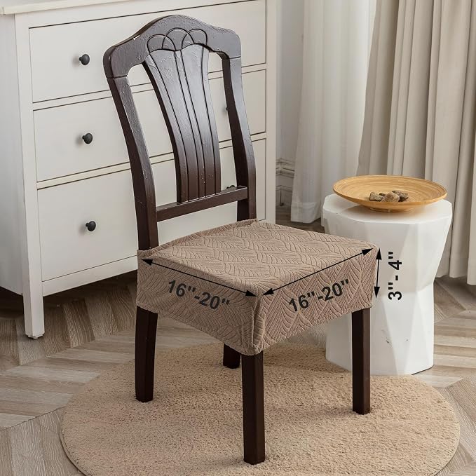 Removable and Washable Seat Covers for Dining Room Chairs Set of 4 - Waterproof Stretch Chair Seat Slipcovers, No Back Covers