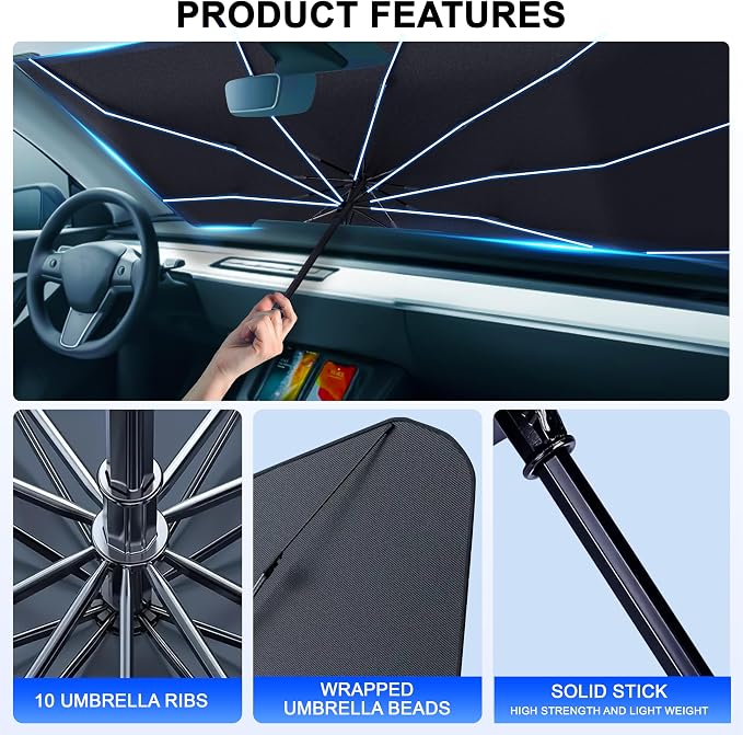 EcoNour Car Umbrella Windshield Sun Shade, Universal Fit Foldable Car & Truck Sun Shade | Double Layer Windshield Cover for SUV, Sedan & Truck | Sun Shade Cover for Front Baby Window Shades - 57"x30"