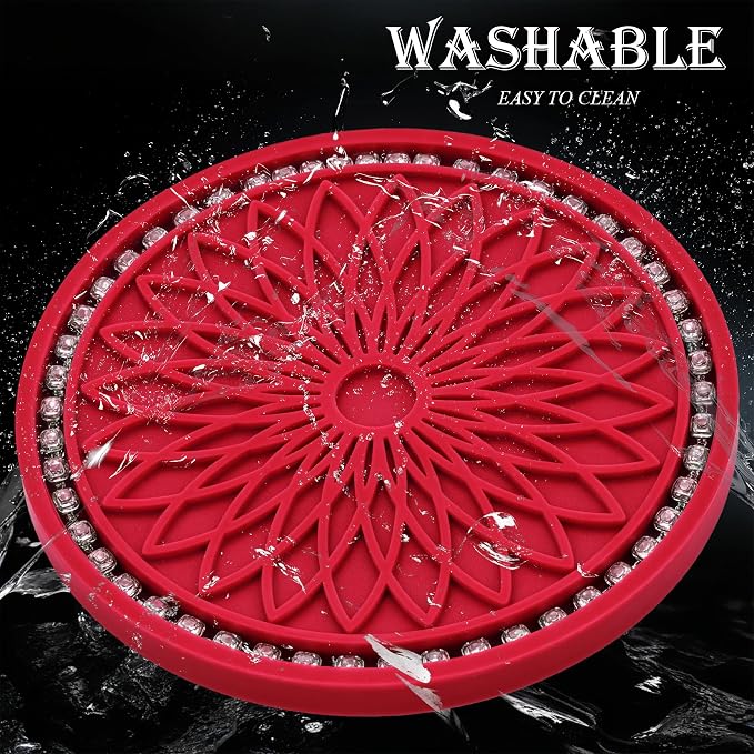 2PCS Bling Car Cup Holder Coasters, 2.75 Inch Silicone Anti-Slip Insert, Bling Shockproof Cup Mat for Women Girls, Universal Fit for Most Vehicles (Red & White)