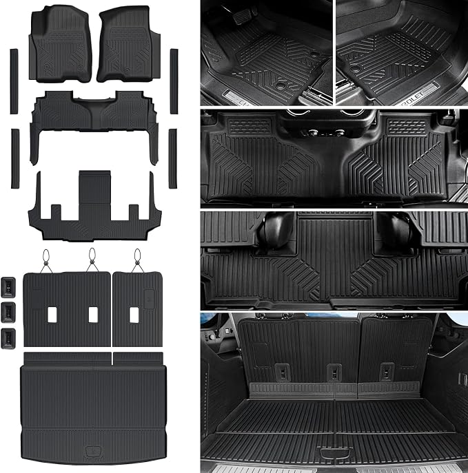 Floor Mats Cargo Mat for 2021-2024 2025 2026 Chevrolet Chevy Suburban/GMC Yukon XL/Cadillac Escalade ESV 7 Seats Car Mat Accessories, All Weather TPE Full Set Trunk Cargo Liner