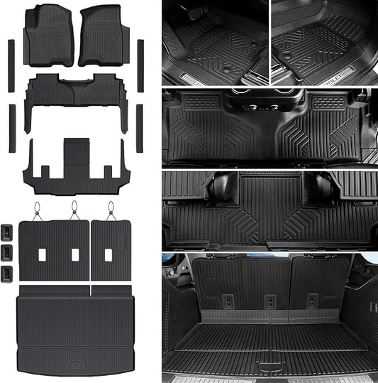 Floor Mats Cargo Mat for 2021-2024 2025 2026 Chevrolet Chevy Suburban/GMC Yukon XL/Cadillac Escalade ESV 7 Seats Car Mat Accessories, All Weather TPE Full Set Trunk Cargo Liner