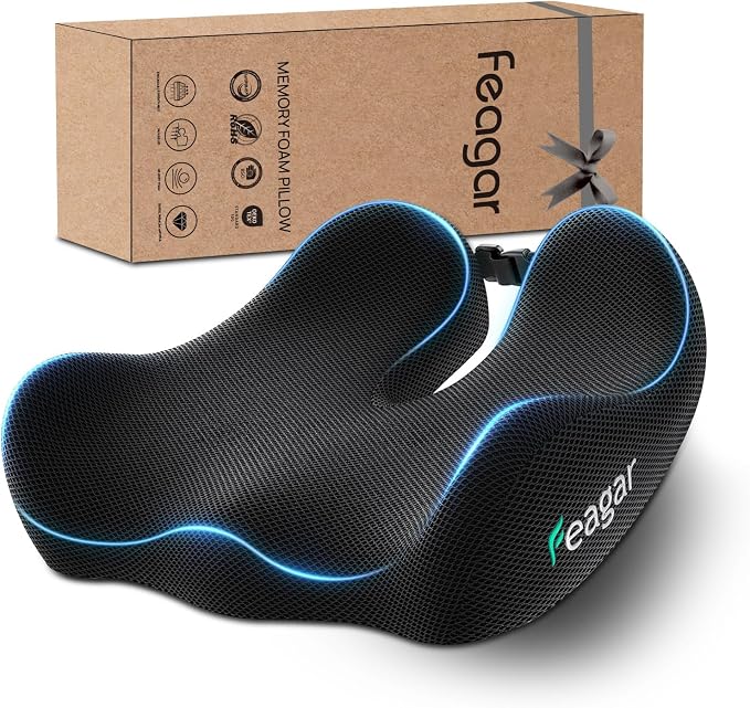 Feagar Seat Cushion for Office Chair - Memory Foam Tailbone Cushion for Desk Chair, Car Seat and Wheelchair - Ergonomic Chair Pad for Hip and Lower Back Comfort