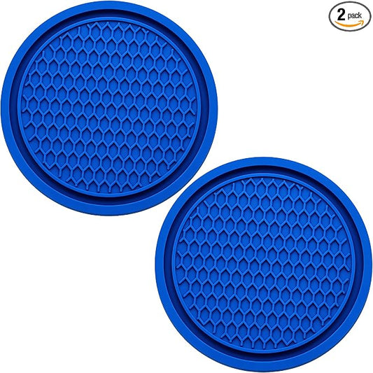 2PCS Car Cup Holder Coaster, Universal Auto Non-Slip Cup Holder Coaster, 2.75In Universal Non-Slip Recessed Car Interior Accessories (Blue)