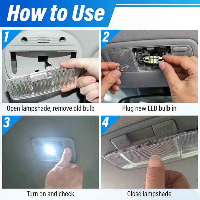 ecocstm 24 PCS LED Interior Car Lights, T10 31mm 41mm LED Interior Lights Replacement Kit, 13V Interior Led Lights for Cars Dome, Map, Door, Trunk, Indicator Light (Ice Blue)