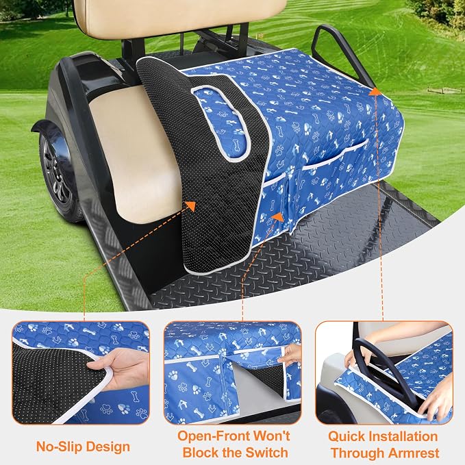 PGmoon Golf Cart Seat Covers with 4 Front Pockets & Nonskid Bottom