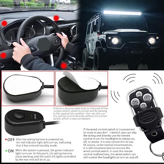 LED Driving Light Bar Remote Control Wiring Harness Kit 400W 12AWG Cable Heavy Duty 1Lead, DC12V - On-Off Switch, Power Relay & Blade Fuse, Compatible with LED Offroad Driving Light Bars
