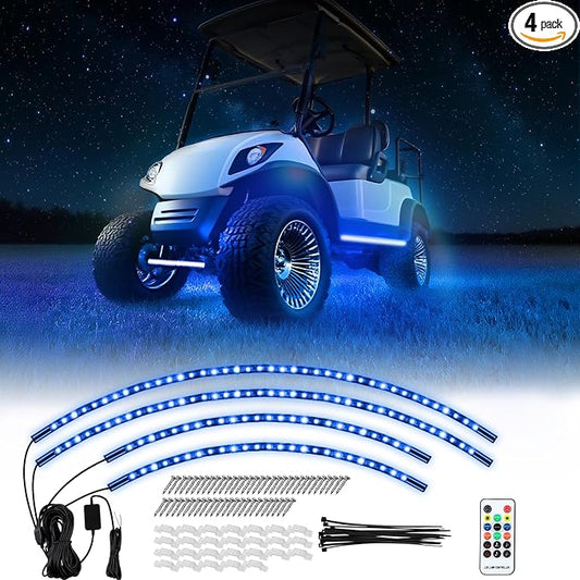 Universal Golf Cart Underbody Light Kit 4PCS, 12V-80V Underglow LED Strip with Bluetooth APP Control,Multicolor RGB,Music Sync Modes,IP68 Waterproof for EZGO Club Car Yamaha(Included Voltage Reducer)